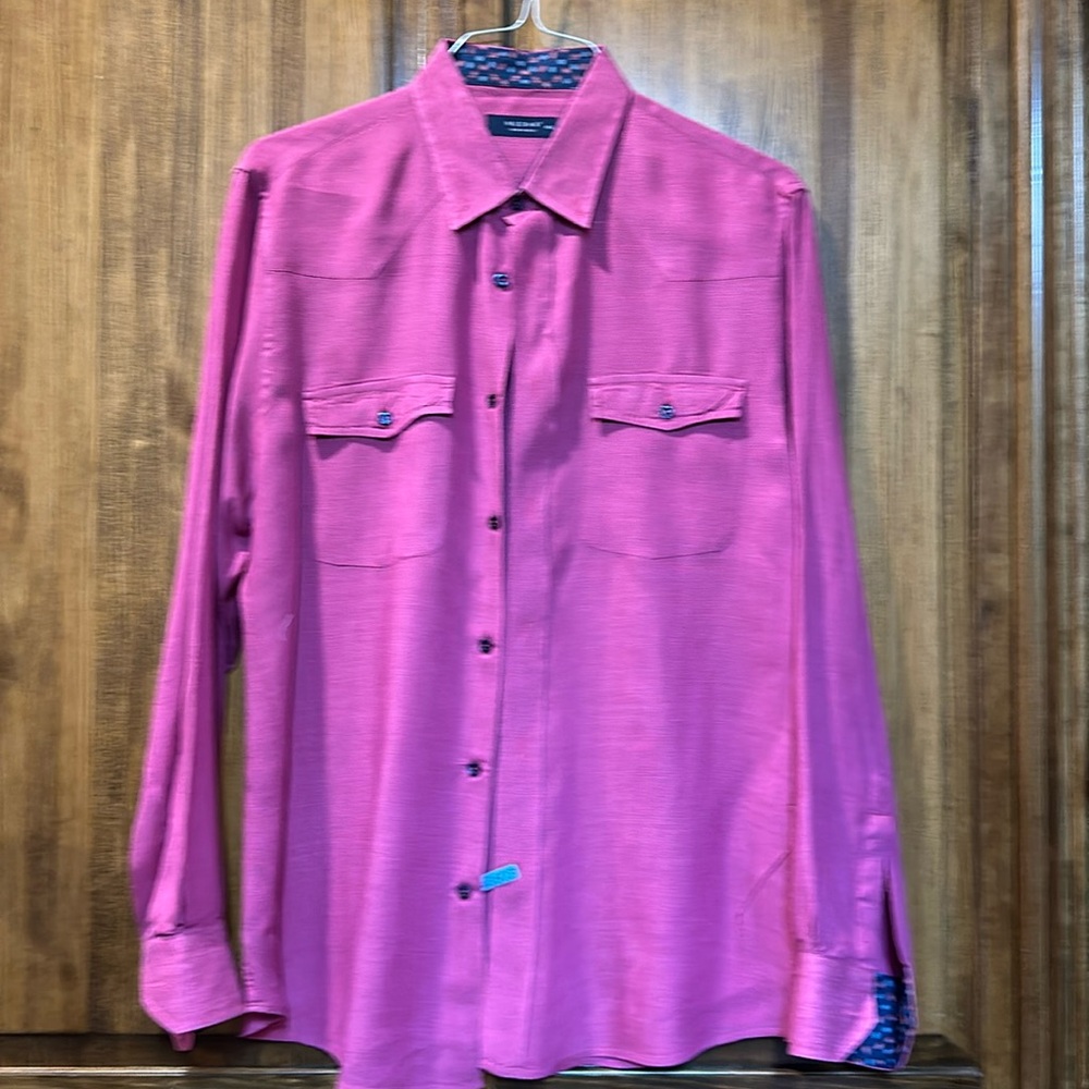 Fuchsia linen, long sleeve shirt
